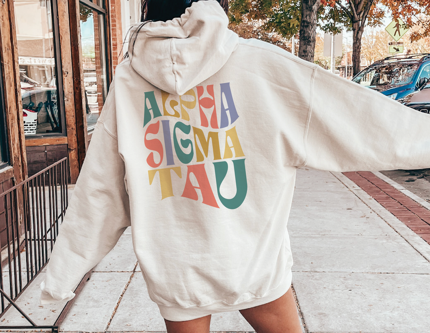 Alpha Sigma Tau Oversized Shirt, Groovy Sorority Sweatshirt , Alpha Sigma Tau Hoodie