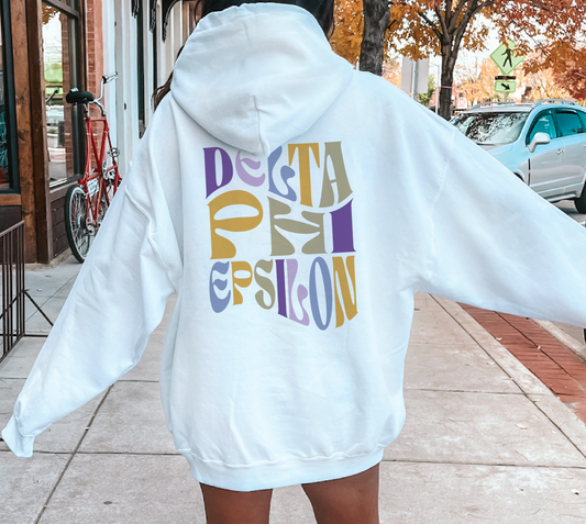 Delta Phi Epsilon Oversized Shirt, Groovy Sorority Sweatshirt , Delta Phi Epsilon Hoodie, Delta Phi Epsilon shirt, D Phi E sorority shirt